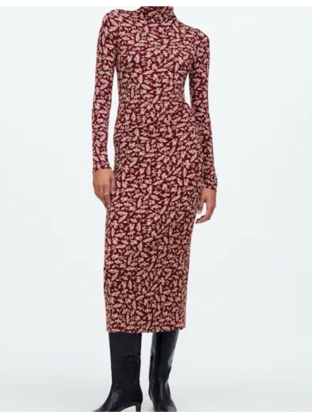 Madewell Drapey Rib Midi Skirt and Matching Mockneck long sleeve top